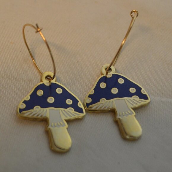 ART BY CIARA  Gold Filled Blue Mushroom Earrings - Picture 2 of 4